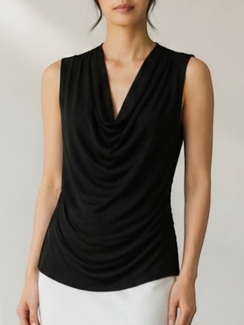 Ann Taylor Black Cowl Neck Sleeveless Top Flowy Blouse Women’s Size M